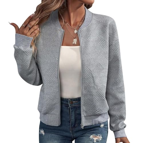 Bomberjacke Damen Kurz Blouson Jacket Casual Langarm College Jacke Leichte Elegant Fliegerjacke Einfarbig Bequem Pilotenjacke Zip Up Übergangsjacke mit Taschen Sportjacke Locker Lässig Bikerjacke von Generic