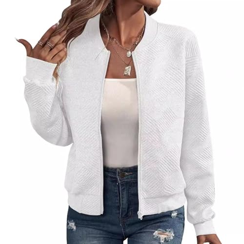 Bomberjacke Damen Kurz Blouson Jacket Casual Langarm College Jacke Leichte Elegant Fliegerjacke Einfarbig Bequem Pilotenjacke Zip Up Übergangsjacke mit Taschen Sportjacke Locker Lässig Bikerjacke von Generic