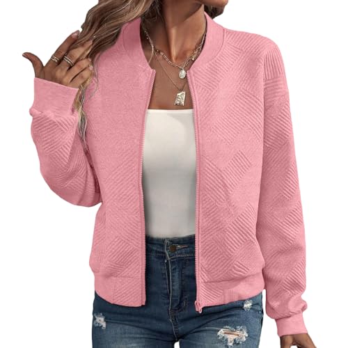 Bomberjacke Damen Kurz Blouson Jacket Casual Langarm College Jacke Leichte Elegant Fliegerjacke Einfarbig Bequem Pilotenjacke Zip Up Übergangsjacke mit Taschen Sportjacke Locker Lässig Bikerjacke von Generic
