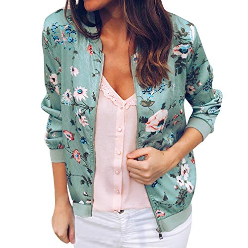 Bomberjacke Damen Kurz Leichte Blouson Jacke Mode Blumenmuster Langarm Damenjacke Stehkragen Casual College Jacket Fliegerjacke Kurzjacke Dünne Sommerjacke Herbst Outwear Kurz Coat von Generic