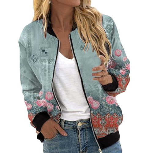 Bomberjacke Damen Kurze Einfarbig/Blumenmuster blouson mit Reißverschluss Herbst Frühling Jacket Damen Übergangsjacke Damen Sommer Casual Jacke Dünne Fliegerjacke Fliegerjacke bomberjacke von Generic