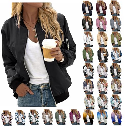 Bomberjacke Damen Kurze Einfarbig/Blumenmuster blouson mit Reißverschluss Herbst Frühling Jacket Damen Übergangsjacke Damen Sommer Casual Jacke Dünne Fliegerjacke Fliegerjacke bomberjacke Bomberjacke Damen Kurze Einfarbig/Blumenmuster blouson mit Reißverschluss Herbst Frühling Jacket Damen Übergangsjacke Damen Sommer Casual Jacke Dünne Fliegerjacke Fliegerjacke bomberjacke von Generic