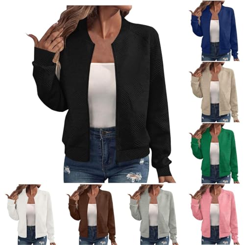 Bomberjacke Damen Übergangsjacke Herbst Dünne Blouson Outdoor Freizeit Strickjacke mit Reißverschluss Sportjacke Langarm Regular Fit Fliegerjacke Fashion Herbstjacke Angebote 01 Schwarz XXL von Generic