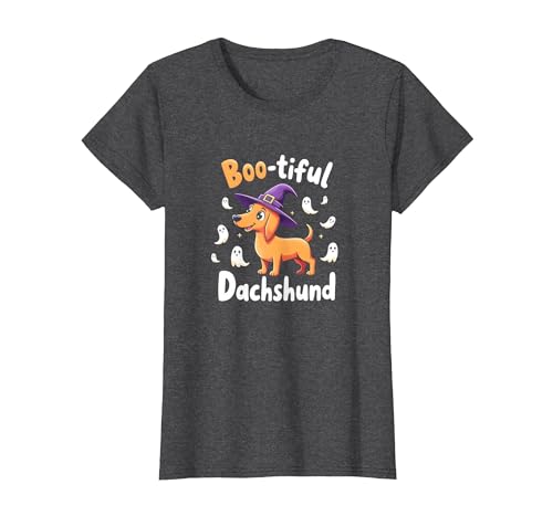 Boo-Tiful Dackel Halloween Sweatshirt Gruseliger Hundeliebhaber T-Shirt, Damen, Anthrazit Meliert, M von Generic