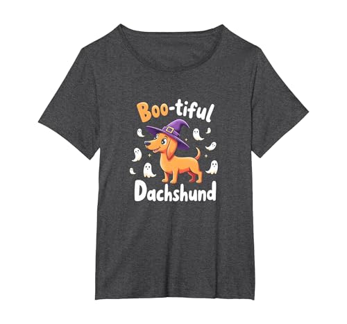 Boo-Tiful Dackel Halloween Sweatshirt Gruseliger Hundeliebhaber T-Shirt, Damen Große Größen, Anthrazit Meliert, 6X von Generic