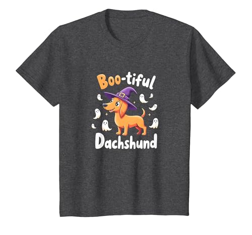 Boo-Tiful Dackel Halloween Sweatshirt Gruseliger Hundeliebhaber T-Shirt, Kinder, Anthrazit Meliert, 140 von Generic