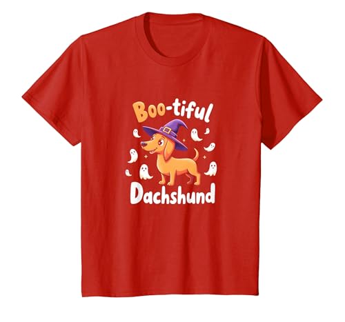 Boo-Tiful Dackel Halloween Sweatshirt Gruseliger Hundeliebhaber T-Shirt, Kinder, Rot, 128 von Generic