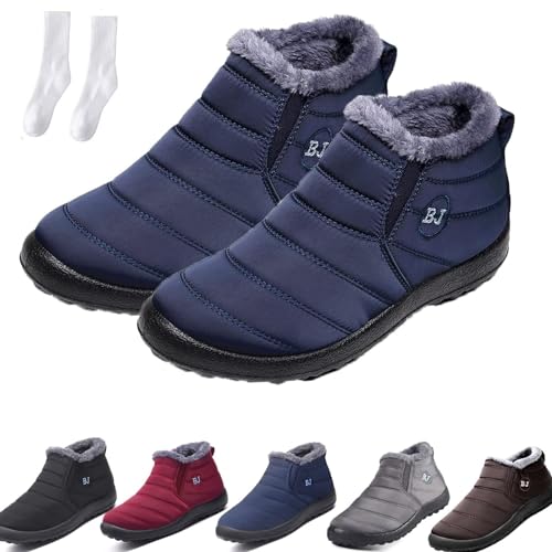 Boojoy Winterstiefel, Damen Winter-Schneestiefel Knöchel, wasserdichte Anti-Rutsch-Booties, Pelzgefütterte warme Schuhe (Blau, Erwachsene, Damen, 46, Numerisch, EU Schuhgrößensystem, M) von Generic