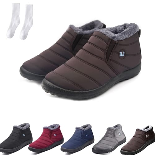 Boojoy Winterstiefel, Damen Winter-Schneestiefel Knöchel, wasserdichte Anti-Rutsch-Booties, Pelzgefütterte warme Schuhe (Braun, Erwachsene, Damen, 38, Numerisch, EU Schuhgrößensystem, M) von Generic