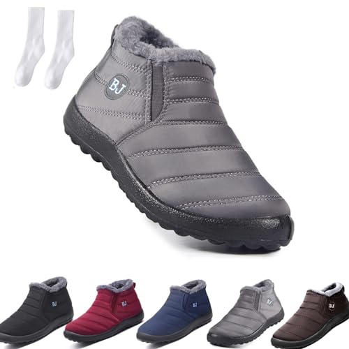 Boojoy Winterstiefel, Damen Winter-Schneestiefel Knöchel, wasserdichte Anti-Rutsch-Booties, Pelzgefütterte warme Schuhe (Grau, Erwachsene, Damen, 38, Numerisch, EU Schuhgrößensystem, M) von Generic