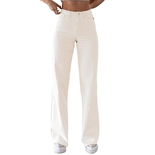 Bootcut Jeans Damen High Waist Straight Leg Schlaghosen Damen Jeans Weites Bein Und Gerader Beinlänge Hosen Große Größen Demin Hosen Teenager Mädchen Baggy Jeanshosen (White, L) von Generic