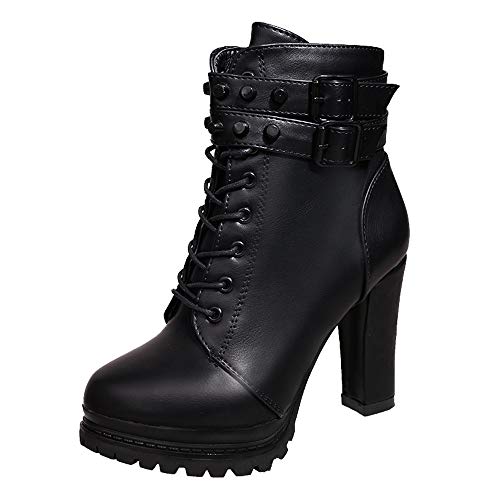Boots Damen, Stiefel Fraue Stiefeletten mit Absatz Gothic Schnürstiefel Cowboystiefel Elegant Winterstiefel Kurzschaft Ankle Boots Winter Kurz Stiefel Winterschuhe Damenstiefel von Generic