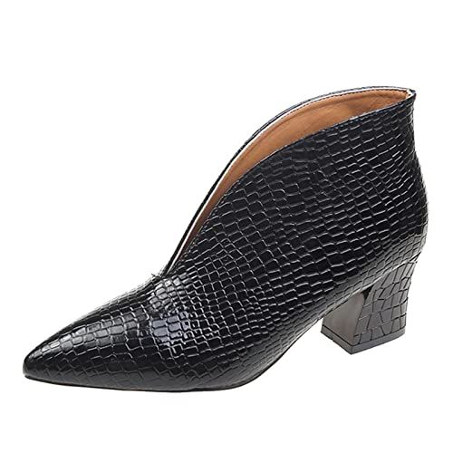Boots Damen, Stiefeletten Damen mit Absatz Spitze Blockabsatz Ankle Boots Schlange V Cut Leder Stiefel Schlupfschuhe Elegant Kurz Cowboystiefel Casual Boots Damenstiefel von Generic