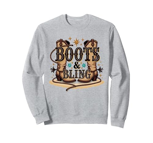 Boots & Bling Cowgirl Western Country Boots für Damen Sweatshirt, Unisex für Erwachsene, Grau Meliert, XXL von Generic