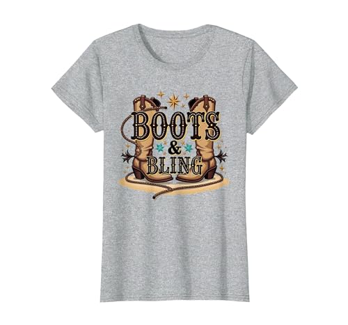 Boots & Bling Cowgirl Western Country Boots für Damen T-Shirt, Damen, Grau Meliert, XS Boots & Bling Cowgirl Western Country Boots für Damen T-Shirt, Damen, Grau Meliert, XS von Generic