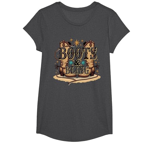 Boots & Bling Cowgirl Western Country Boots für Damen T-Shirt, Girls, Anthrazit Meliert, XS Boots & Bling Cowgirl Western Country Boots für Damen T-Shirt, Girls, Anthrazit Meliert, XS von Generic