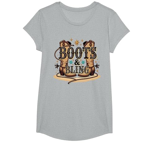 Boots & Bling Cowgirl Western Country Boots für Damen T-Shirt, Girls, Grau Meliert, XS Boots & Bling Cowgirl Western Country Boots für Damen T-Shirt, Girls, Grau Meliert, XS von Generic