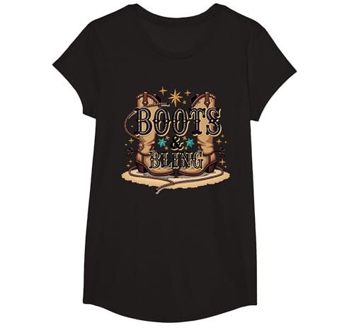 Boots & Bling Cowgirl Western Country Boots für Damen T-Shirt, Girls, Schwarz, XS von Generic