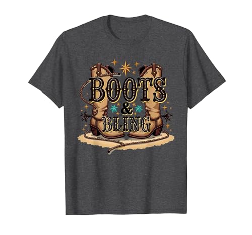 Boots & Bling Cowgirl Western Country Boots für Damen T-Shirt, Herren, Anthrazit Meliert, M Boots & Bling Cowgirl Western Country Boots für Damen T-Shirt, Herren, Anthrazit Meliert, M von Generic