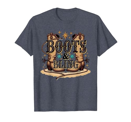 Boots & Bling Cowgirl Western Country Boots für Damen T-Shirt, Herren, Blau Meliert, L Boots & Bling Cowgirl Western Country Boots für Damen T-Shirt, Herren, Blau Meliert, L von Generic