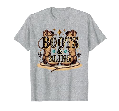 Boots & Bling Cowgirl Western Country Boots für Damen T-Shirt, Herren, Grau Meliert, 3XL Boots & Bling Cowgirl Western Country Boots für Damen T-Shirt, Herren, Grau Meliert, 3XL von Generic