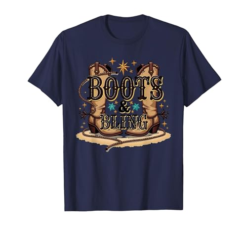 Boots & Bling Cowgirl Western Country Boots für Damen T-Shirt, Herren, Marineblau, 6XL Boots & Bling Cowgirl Western Country Boots für Damen T-Shirt, Herren, Marineblau, 6XL von Generic