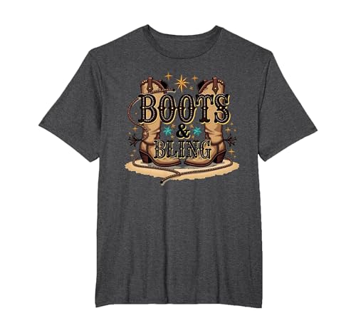 Boots & Bling Cowgirl Western Country Boots für Damen T-Shirt, Herren Große Größen, Anthrazit Meliert, 3X Tall von Generic