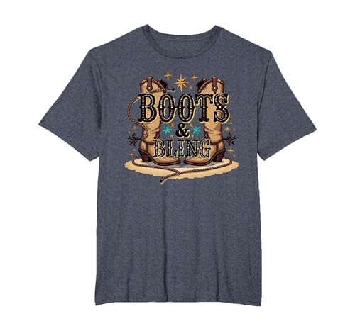 Boots & Bling Cowgirl Western Country Boots für Damen T-Shirt, Herren Große Größen, Blau Meliert, 4X Tall Boots & Bling Cowgirl Western Country Boots für Damen T-Shirt, Herren Große Größen, Blau Meliert, 4X Tall von Generic