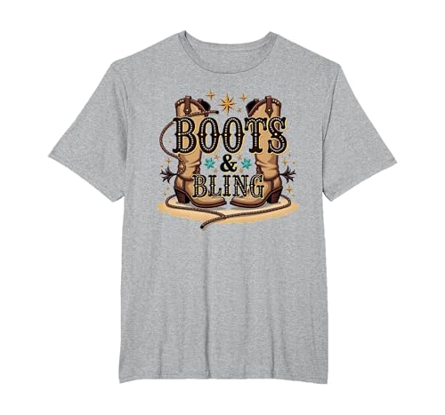 Boots & Bling Cowgirl Western Country Boots für Damen T-Shirt, Herren Große Größen, Grau Meliert, 4X Tall Boots & Bling Cowgirl Western Country Boots für Damen T-Shirt, Herren Große Größen, Grau Meliert, 4X Tall von Generic
