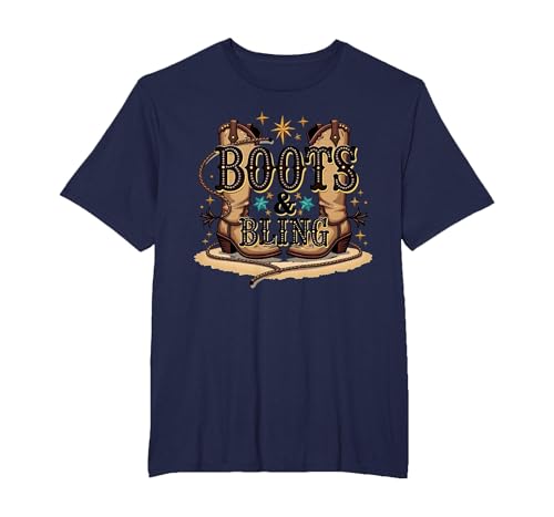 Boots & Bling Cowgirl Western Country Boots für Damen T-Shirt, Herren Große Größen, Marineblau, 4X Tall Boots & Bling Cowgirl Western Country Boots für Damen T-Shirt, Herren Große Größen, Marineblau, 4X Tall von Generic