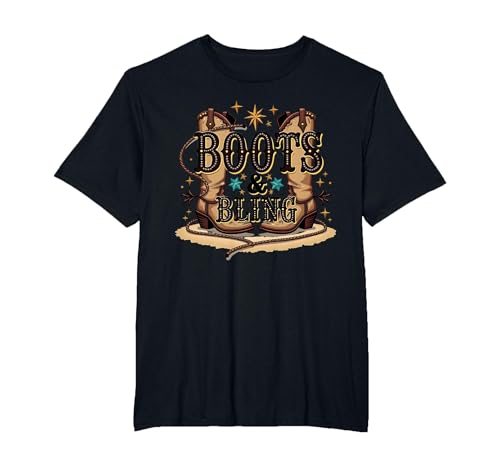 Boots & Bling Cowgirl Western Country Boots für Damen T-Shirt, Herren Große Größen, Schwarz, 3X Tall Boots & Bling Cowgirl Western Country Boots für Damen T-Shirt, Herren Große Größen, Schwarz, 3X Tall von Generic