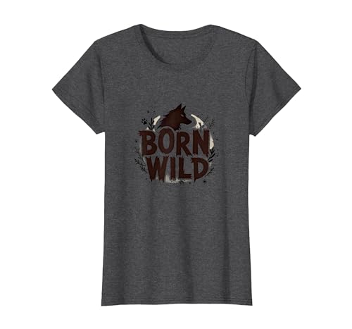 Born Wild: Abenteuer für Naturliebhaber mit Wolf-Silhouette T-Shirt, Damen, Anthrazit Meliert, XXL von Generic