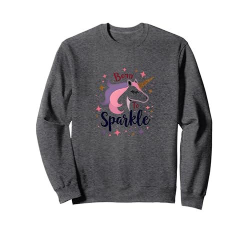 Born to Sparkle Unicorn für Damen, magischer Fantasy-Slogan Sweatshirt, Unisex für Erwachsene, Anthrazit Meliert, L von Generic