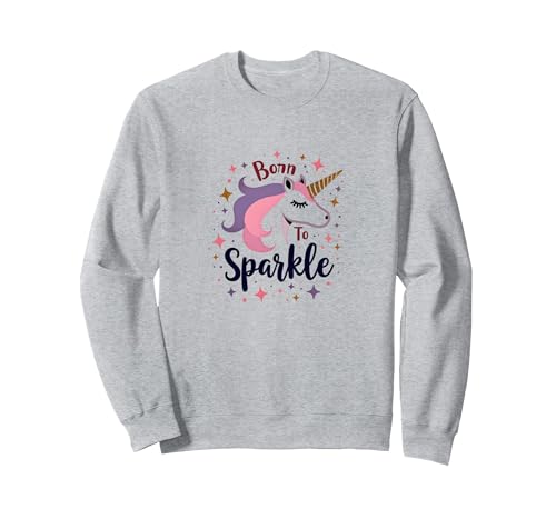 Born to Sparkle Unicorn für Damen, magischer Fantasy-Slogan Sweatshirt, Unisex für Erwachsene, Grau Meliert, M von Generic