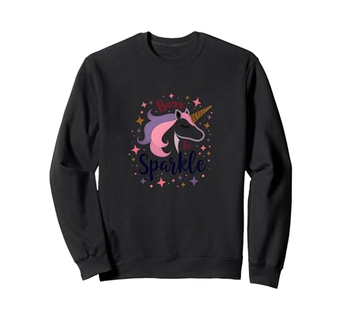 Born to Sparkle Unicorn für Damen, magischer Fantasy-Slogan Sweatshirt, Unisex für Erwachsene, Schwarz, XL von Generic