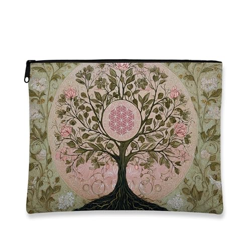 Botanische Make-up-Tasche, Vintage-Baum und Blumen, künstlerische Kosmetiktasche für Frauen, tragbare kleine Canvas-Reißverschluss-Organizer, Geschenk für Festivals und besondere Anlässe von Generic