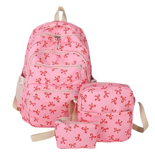Bow Backpack 3Pcs Set for Girls, Aesthetic Daypack Bow Rucksack, Cute Kawaii Backpack Set Large Capacity, Casual and Versatile (Red) von Generic