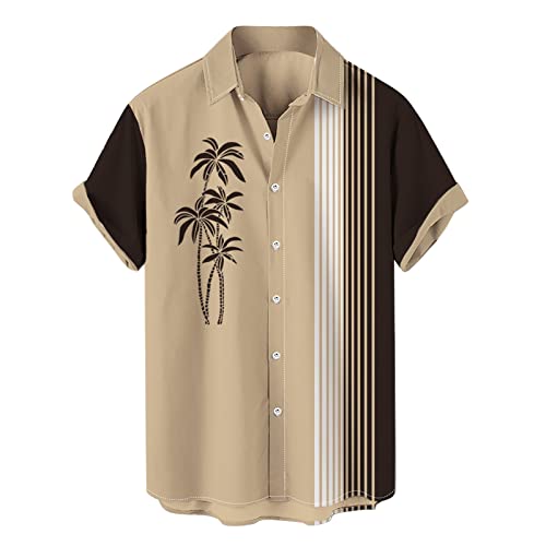 Bowling Shirt Herren Hemd 3D Drucken Freizeit Kokosbaummuster Hawaiianisches Knopf Kurzarm Hemden Sommershirts Mode Hawaiihemd Männer Shirt Revers Button Down Poloshirt Freizeithemden mit Tasche von Generic