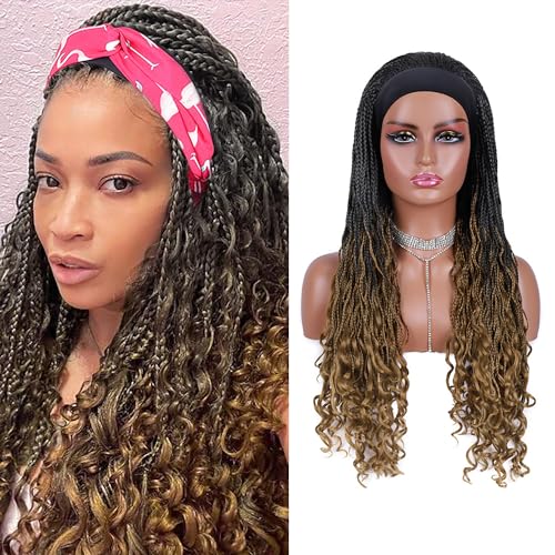 Box Braided Wigs for Black Women 24 Inch Curly Ended Synthetic Braid Headband Wig None Lace Front Full Wigs T27# von Generic