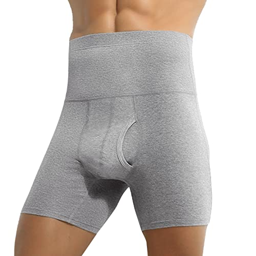 Boxershorts Herren Hohe Taille Bauchweg Unterhose Dehnbar Baumwolle Figurformende Sports Trunks Retroshorts Unterwäsche Männer Sportunterhosen Grey XL von Generic