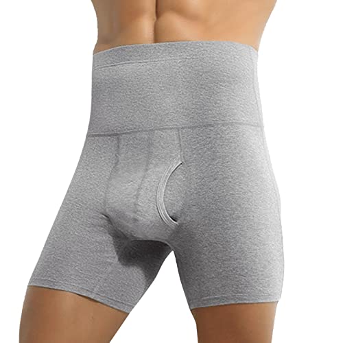 Boxershorts Herren Hohe Taille Bauchweg Unterhose Dehnbar Baumwolle Figurformende Sports Trunks Retroshorts Unterwäsche Männer Sportunterhosen Grey XXL von Generic