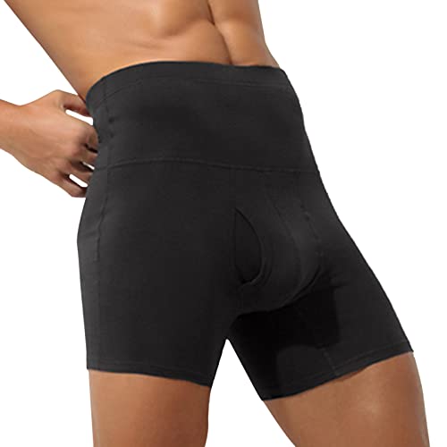 Boxershorts Herren Hohe Taille Bauchweg Unterhose Dehnbar Baumwolle Figurformende Sports Trunks Retroshorts Unterwäsche Männer Sportunterhosen Schwarz XXL von Generic