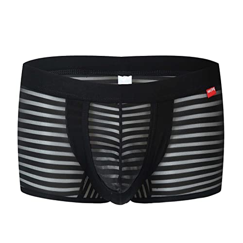 Boxershorts Herren Netz Unterhose Gestreift Durchsichtige Retroshorts Männer Stretch Slim Fit Unterwäsche Weiche Luftig Trunks Leicht Bequeme Unterhosen von Generic