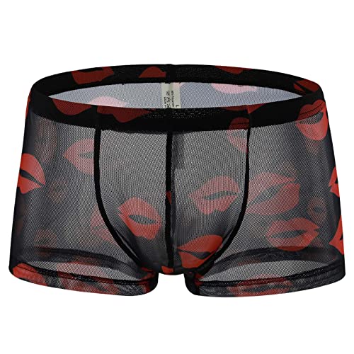 Boxershorts Herren Netz Unterhose Mesh Reizunterwäsche Männer Durchsichtige Reizwäsche Transparente Sexy Gay Unterwäsche Atmungsaktiv Tangaslip Party Clubwear Schwarz L von Generic