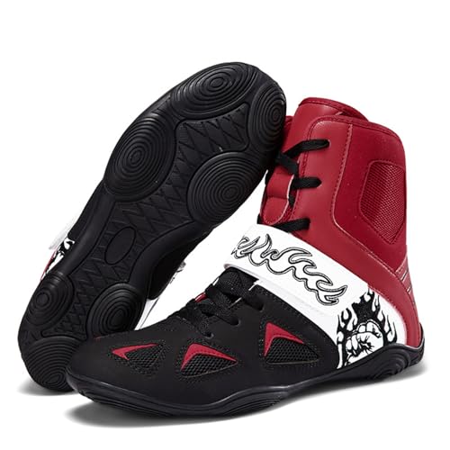 Boxschuhe Boxstiefel, Knöchelschutz-Kniebeugenschuhe, Leichte Bodybuilding-Schuhe for Jungen, rutschfeste Wrestling-Sneaker(Red,41 EU) von Generic