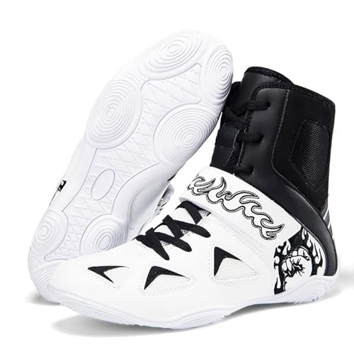 Boxschuhe Boxstiefel, Knöchelschutz-Kniebeugenschuhe, Leichte Bodybuilding-Schuhe for Jungen, rutschfeste Wrestling-Sneaker(Weiss,42 EU) von Generic