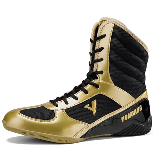 Boxschuhe Für Männer Frauen, Leichte Schnürung rutschfeste Wrestler Boxer Trainingsschuhe Mit Hohem Halt,Gelb,39 EU von Generic