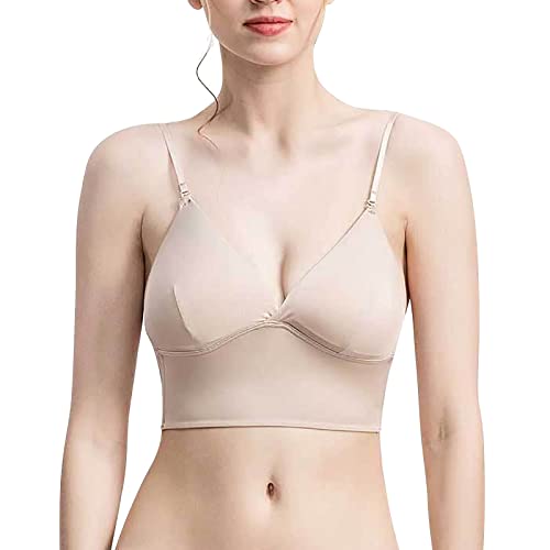 Bralette V-Ausschnitt Top BH Bralette Damen Schlafen BH Push up Spitze BH T-Shirt Bra Rückenfrei Unsichtbar für Kleid Abendkleider Ballkleider Brautkleider für Frauen Mädchen (01 Beige, XL) von Generic