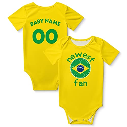 Brasilien Newest Fan Personalisiertes Fußball Baby Body mit Baby Namen und Nummer für Jungen und Mädchen Fans Strampler Gelb 3M-2T von Generic