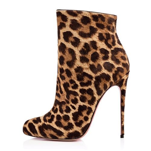 Braun,34 EU,Damen Wildleder Stiefeletten mit runder Spitze Stiletto High Heels Booties Leopardenmuster Hochzeit Dating Arbeit Herbst Abendschuhe von Generic